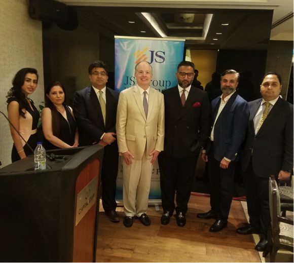 Dubai: John Groarke Mission Director USAID Pakistan with Ali Raza Siddiqui Co Chairman JS Group with Members of People Organization, JS Group and USAID team at an event hosted by JS Group Middle East.